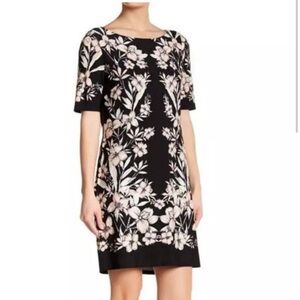 Eliza J Floral Print Short Sleeve Mini Shift Dress